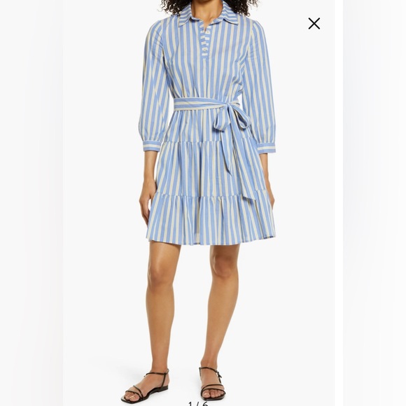ELIZA J Stripped Belted Shirtdress SIZE: 6 - Picture 6 of 14